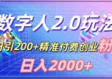 利用数字人软件，日引200+精准付费创业粉，日变现2000+