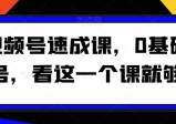 视频号速成课，​0基础起号，看这一个课就够了