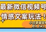微信视频号情感文案最新玩法，小白轻松月入1万+无脑搬运