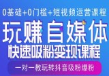 0基础+0门槛+短视频运营课程，玩赚自媒体快速吸粉变现课程，一对一教玩转抖音吸粉爆粉
