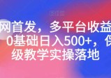 全网首发，多平台收益项目，0基础日入500+，保姆级教学实操落地